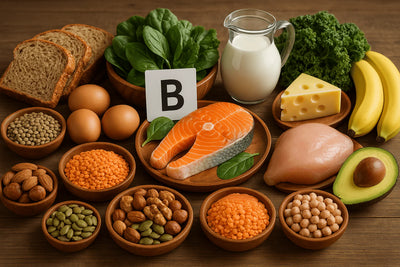 Lebensmittel (mit Vitamin B auf einem Tisch)