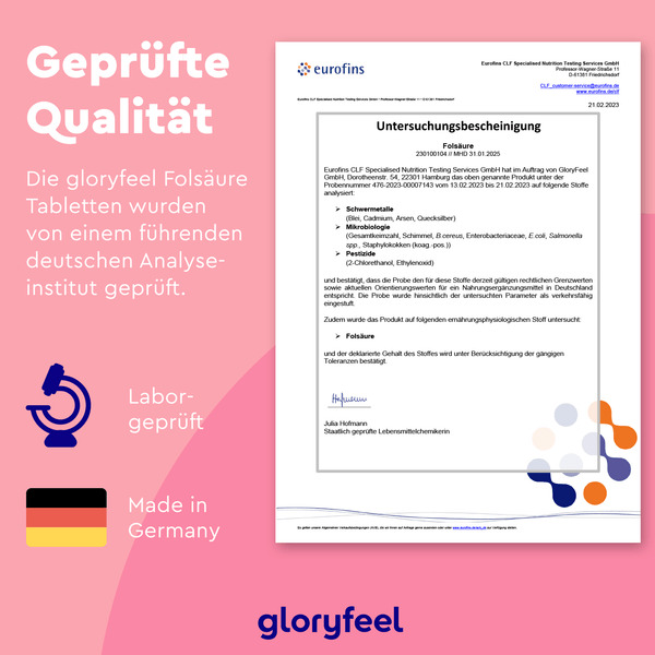 Folsäure Tabletten Zertifikat