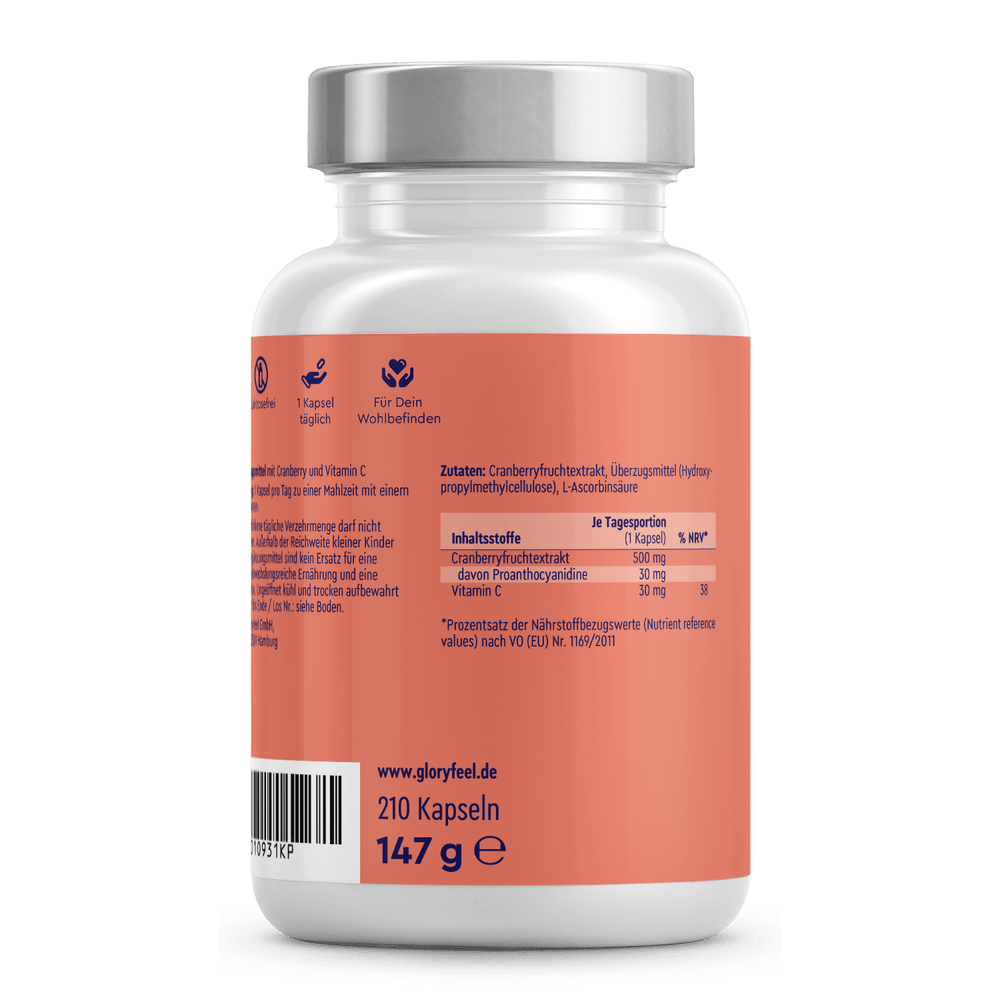 Cranberry Kapseln mit Vitamin C Rückseite