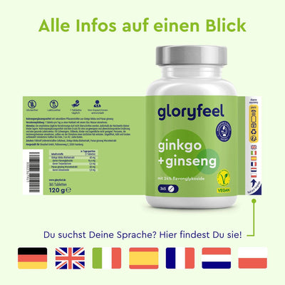 Ginkgo + Ginseng Tabletten Sprachen