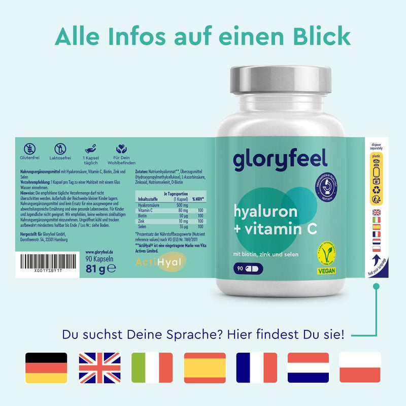 Hyaluron + Vitamin C Kapseln Sprachen