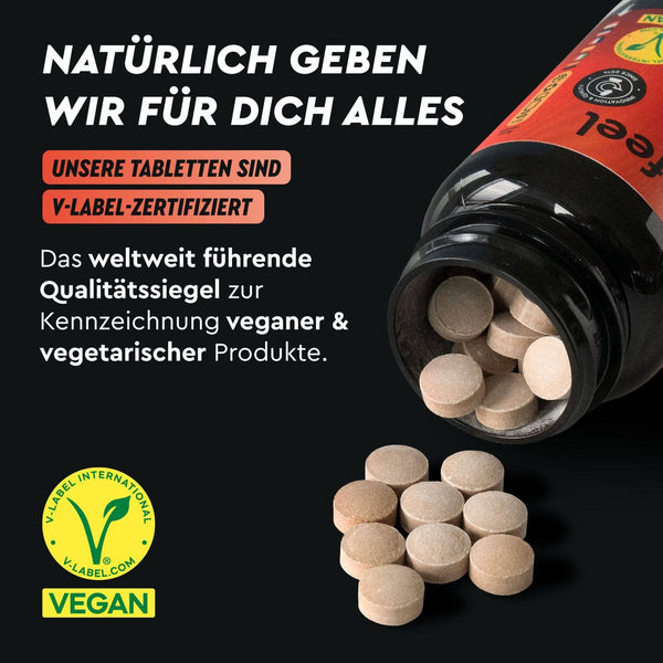 Koffein + L-Theanin-Tabletten V-Label zertifiziert
