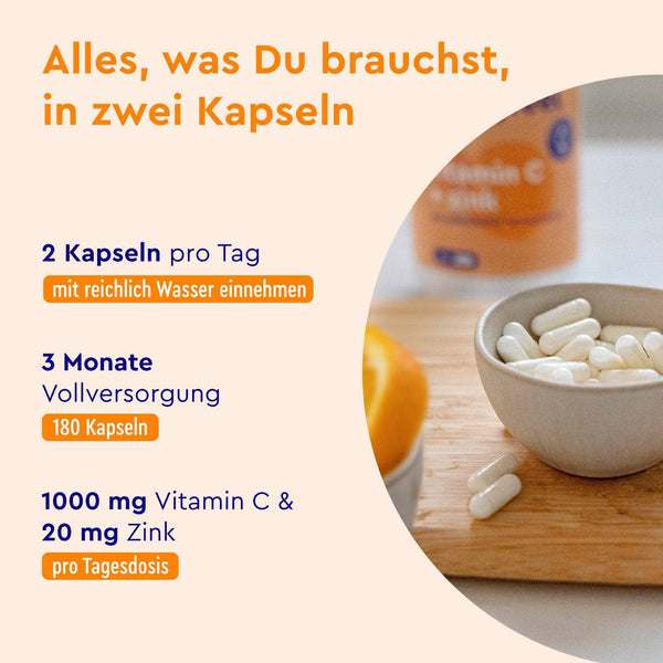 Vitamin C + Zink 180 Kapseln Einnahme