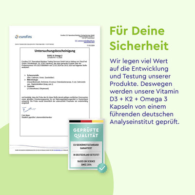 Vitamin D3 K2 + Omega 3 Kapseln Zertifikat