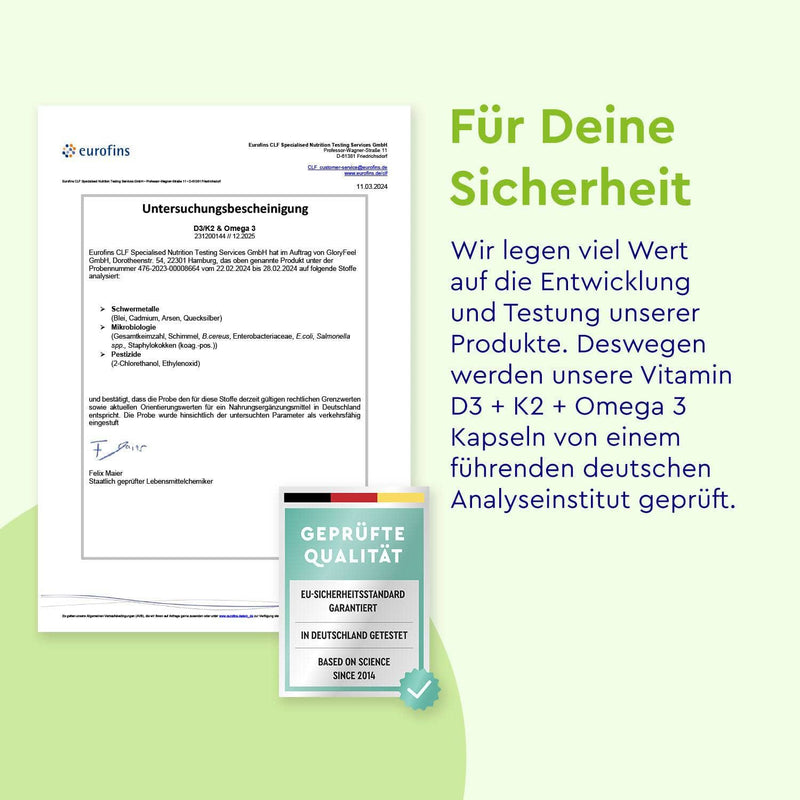 Vitamin D3 K2 + Omega 3 Kapseln Zertifikat