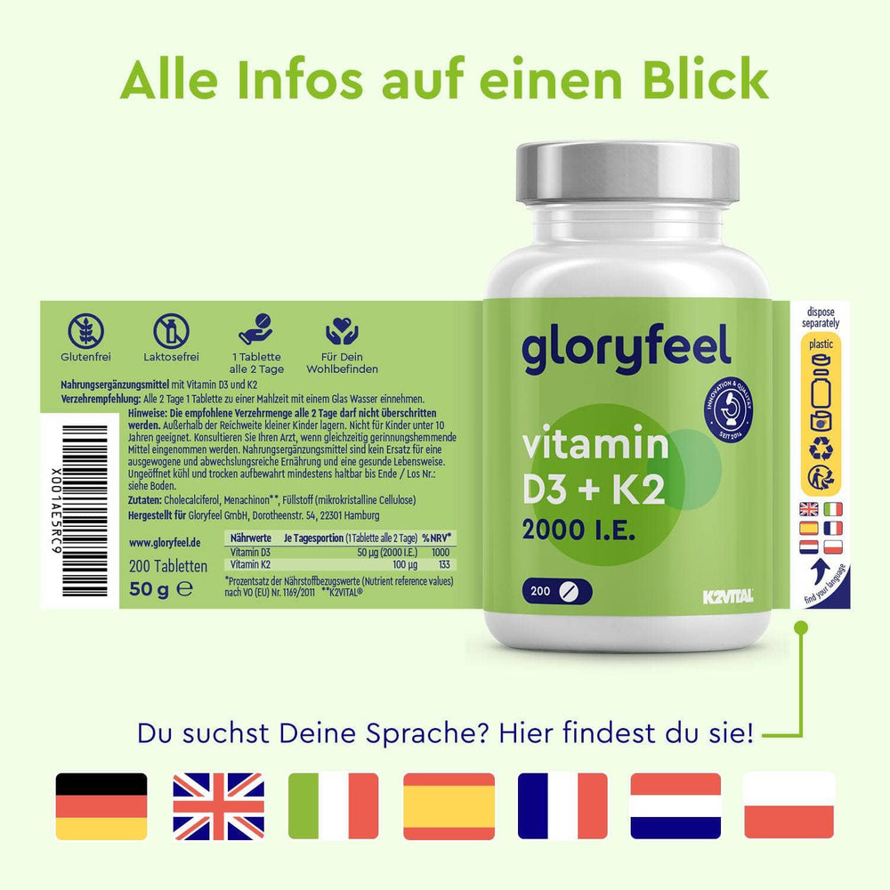 Vitamin D3 K2 Tabletten 2000 I.E. Sprachen