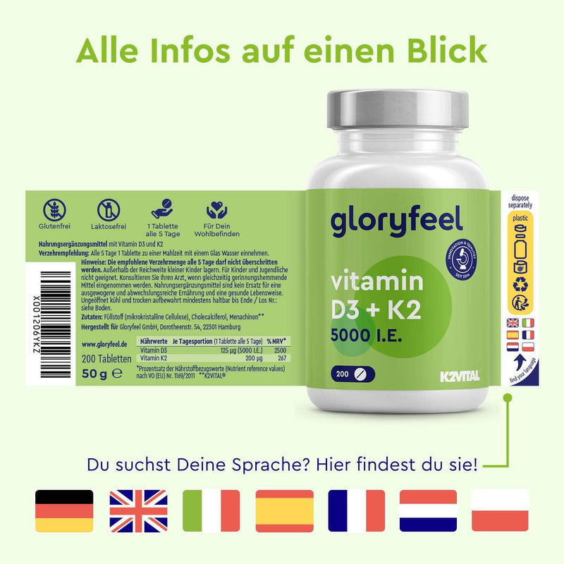 Vitamin D3 K2 Tabletten 5000 I.E. Sprachen